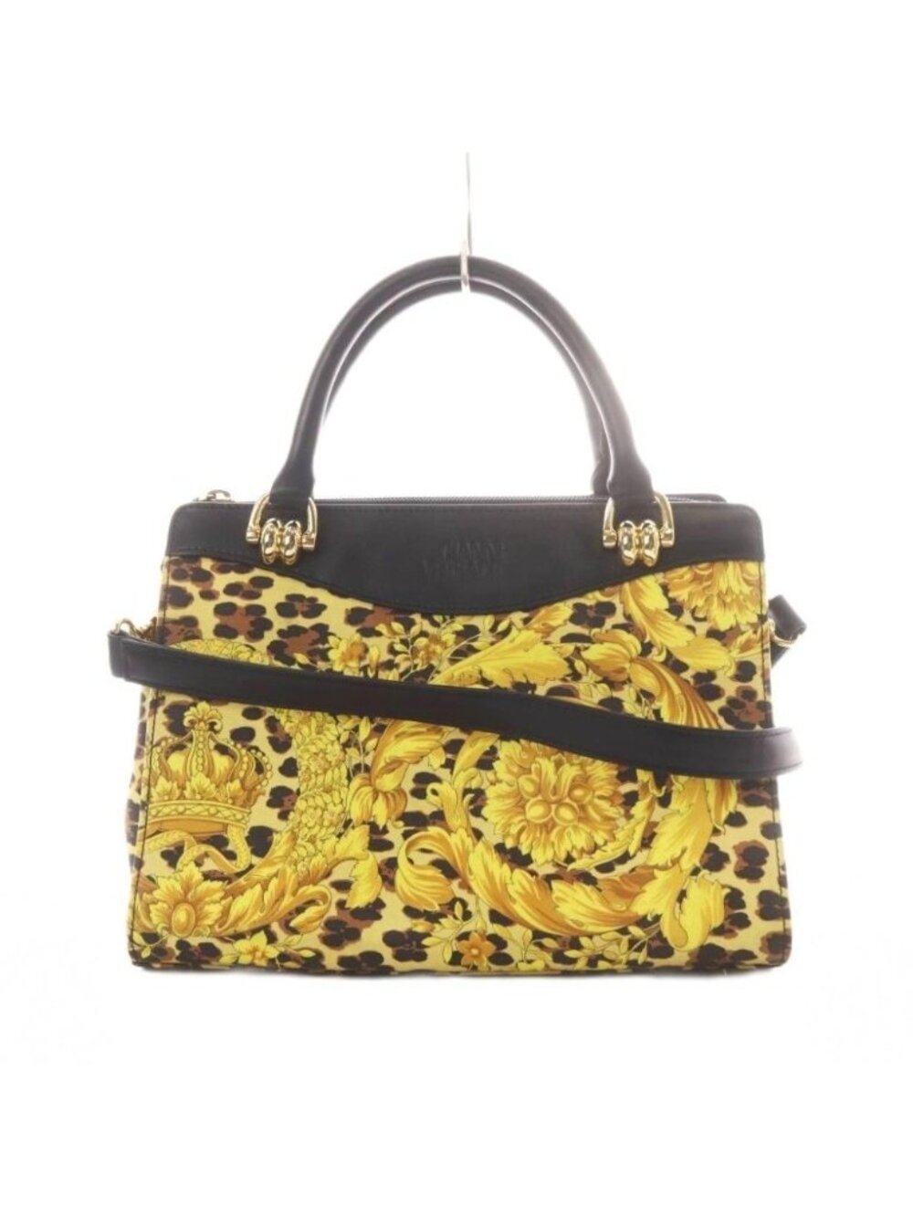 Versace Gianni Vintage Shoulder Bag Leopard Print All Over 2-Way Leather Yellow